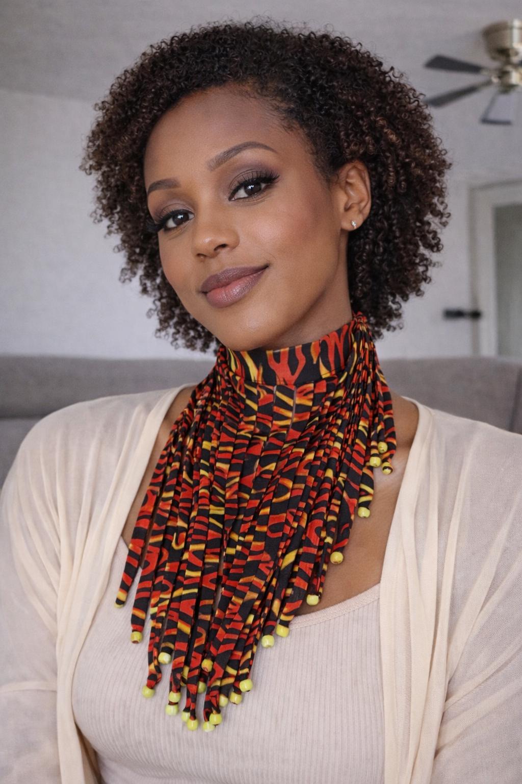 Handmade African Print Fabric Strip Necklace: Beaded Statement Jewelry