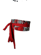 Handmade Reversible Obi Belt: Red & Black Floral Cotton Wrap