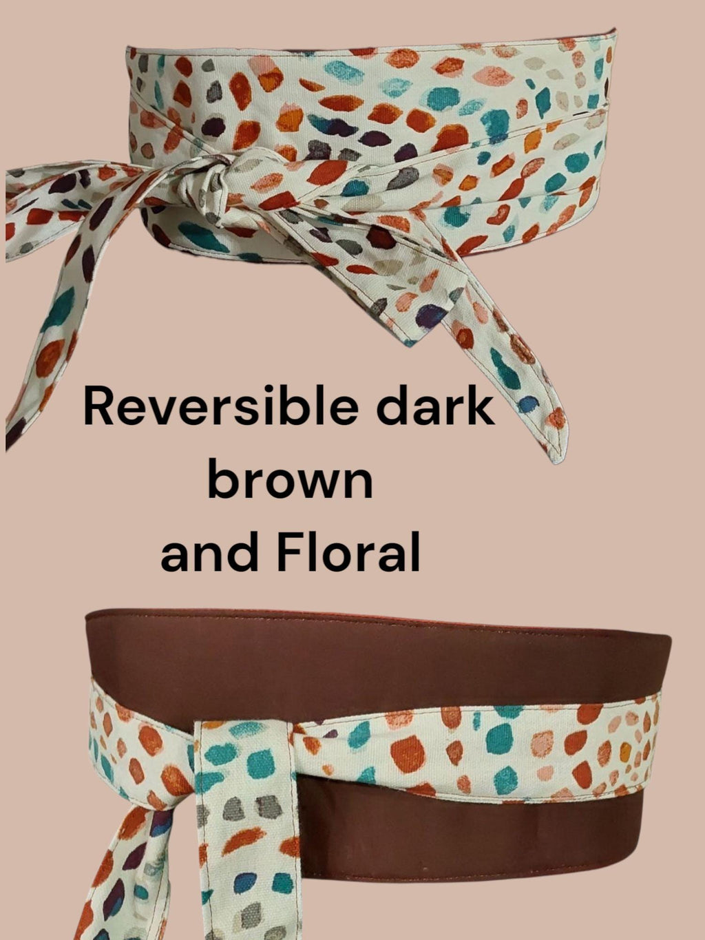 Reversible Wrap Belt: Dark Orange & Floral Print Cotton Obi Sash
