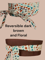 Reversible Wrap Belt: Dark Orange & Floral Print Cotton Obi Sash
