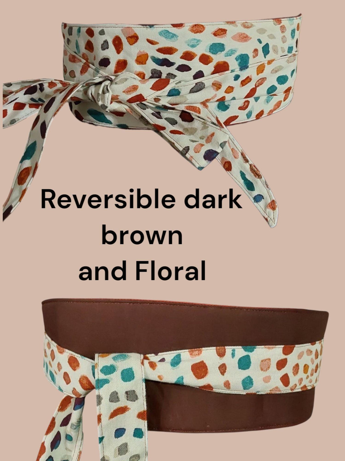 Reversible Wrap Belt: Dark Orange & Floral Print Cotton Obi Sash
