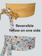 Reversible Floral Obi Belt: Bee & Wildflower Print, Yellow or Teal