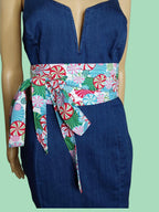 Peppermint Swirl Reversible Obi Belt | Festive Wrap Belt | Colorful Cotton Waist Cincher | Handmade