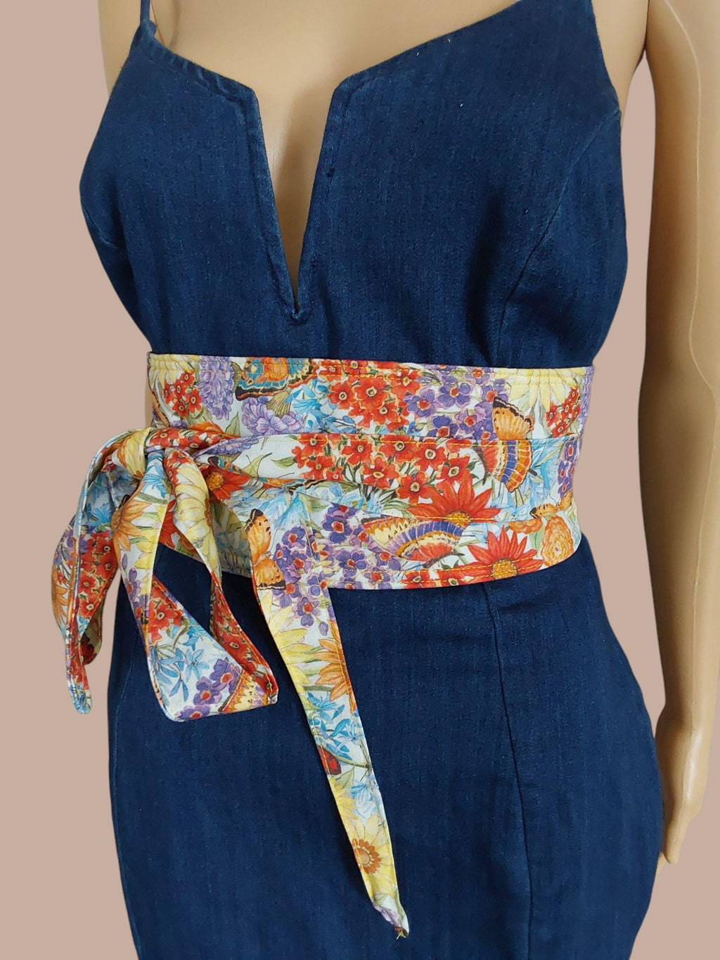 Handmade Floral Print Wrap Belt: Vibrant Cotton Boho Obi Waist Tie