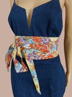 Handmade Floral Print Wrap Belt: Vibrant Cotton Boho Obi Waist Tie