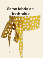 Handmade Yellow Polka Dot Cotton Obi Belt: Retro Wrap Waist Belt reversible