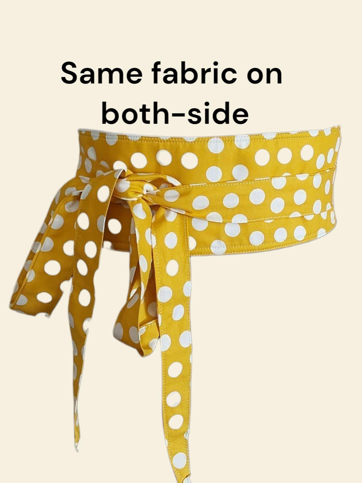 Handmade Yellow Polka Dot Cotton Obi Belt: Retro Wrap Waist Belt reversible