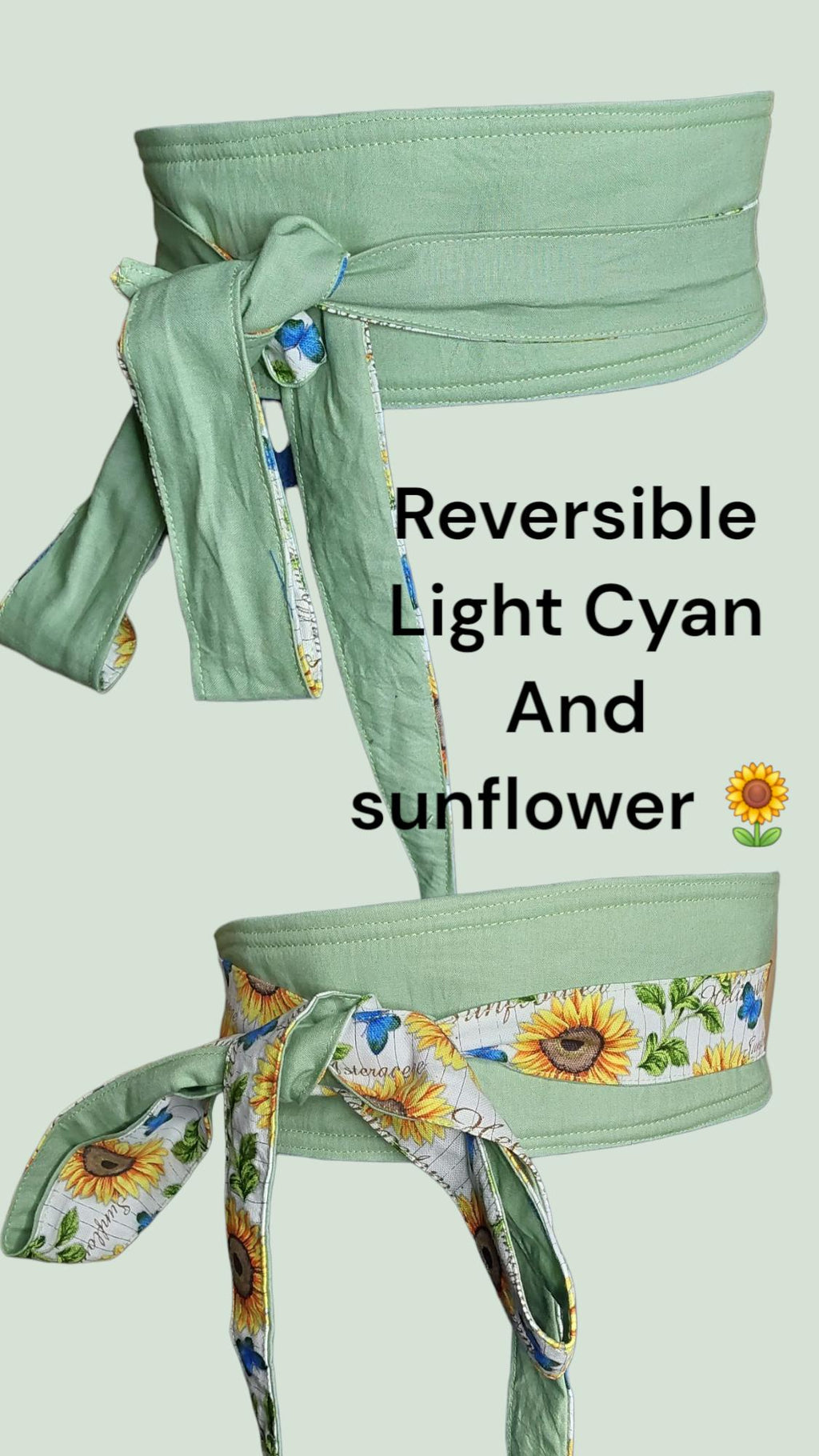 Reversible Sunflower Obi Belt – Handmade Wrap Belt with Yellow & Floral Cotton
