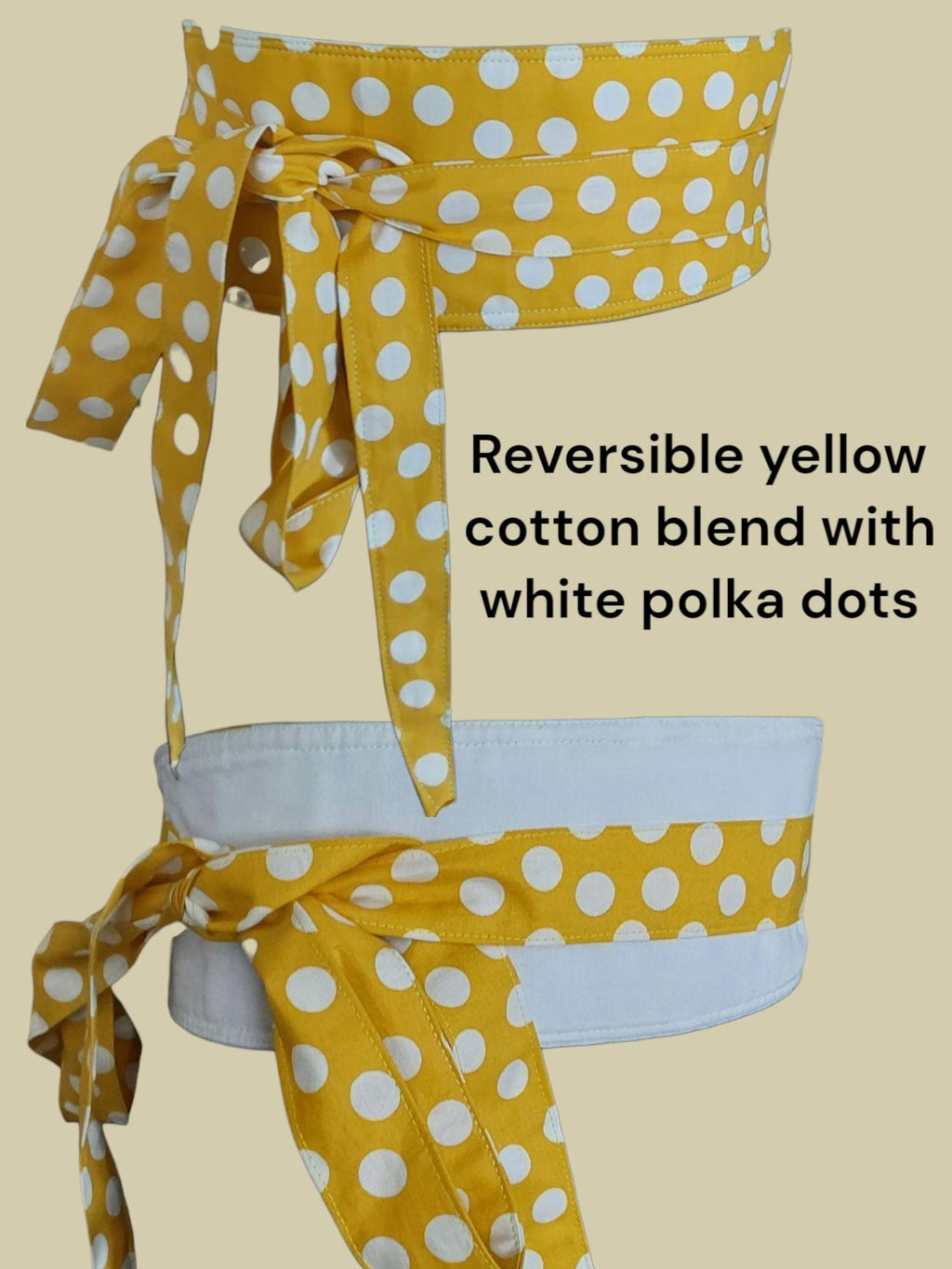 Handmade Yellow Polka Dot Cotton Obi Belt: Retro Wrap Waist Belt reversible