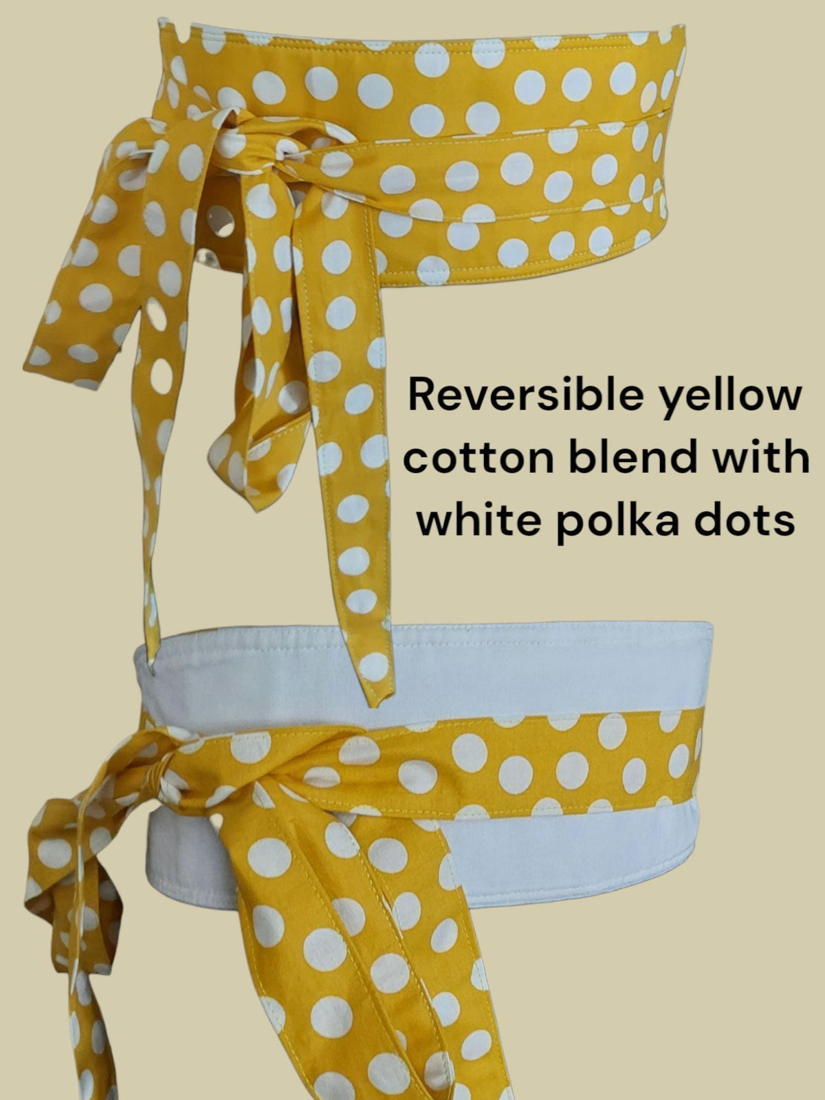 Handmade Yellow Polka Dot Cotton Obi Belt: Retro Wrap Waist Belt reversible