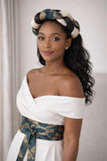 Handcrafted Lace Satin Headband Obi Belt Set | Teal Gold Statement Knot Accessories