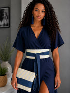 Handmade Obi Belt and Matching Zipper Pouch Set | Denim & Stripe Cotton | Women's Accessories