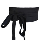 Handmade Black Cotton Obi Belt: Adjustable Waist Wrap Tie