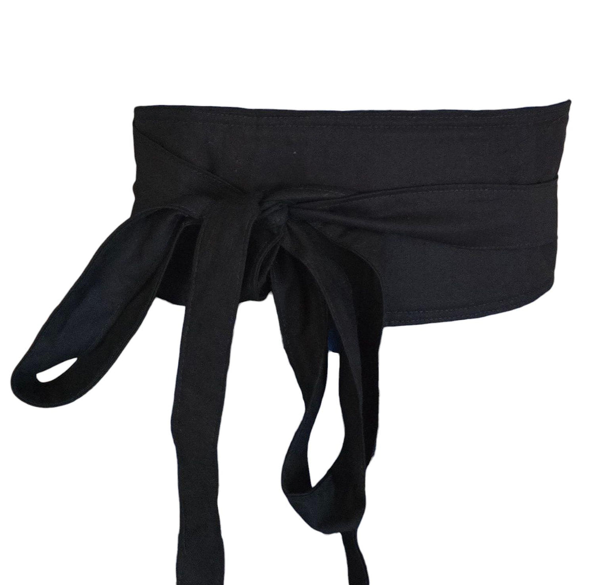 Handmade Black Cotton Obi Belt: Adjustable Waist Wrap Tie
