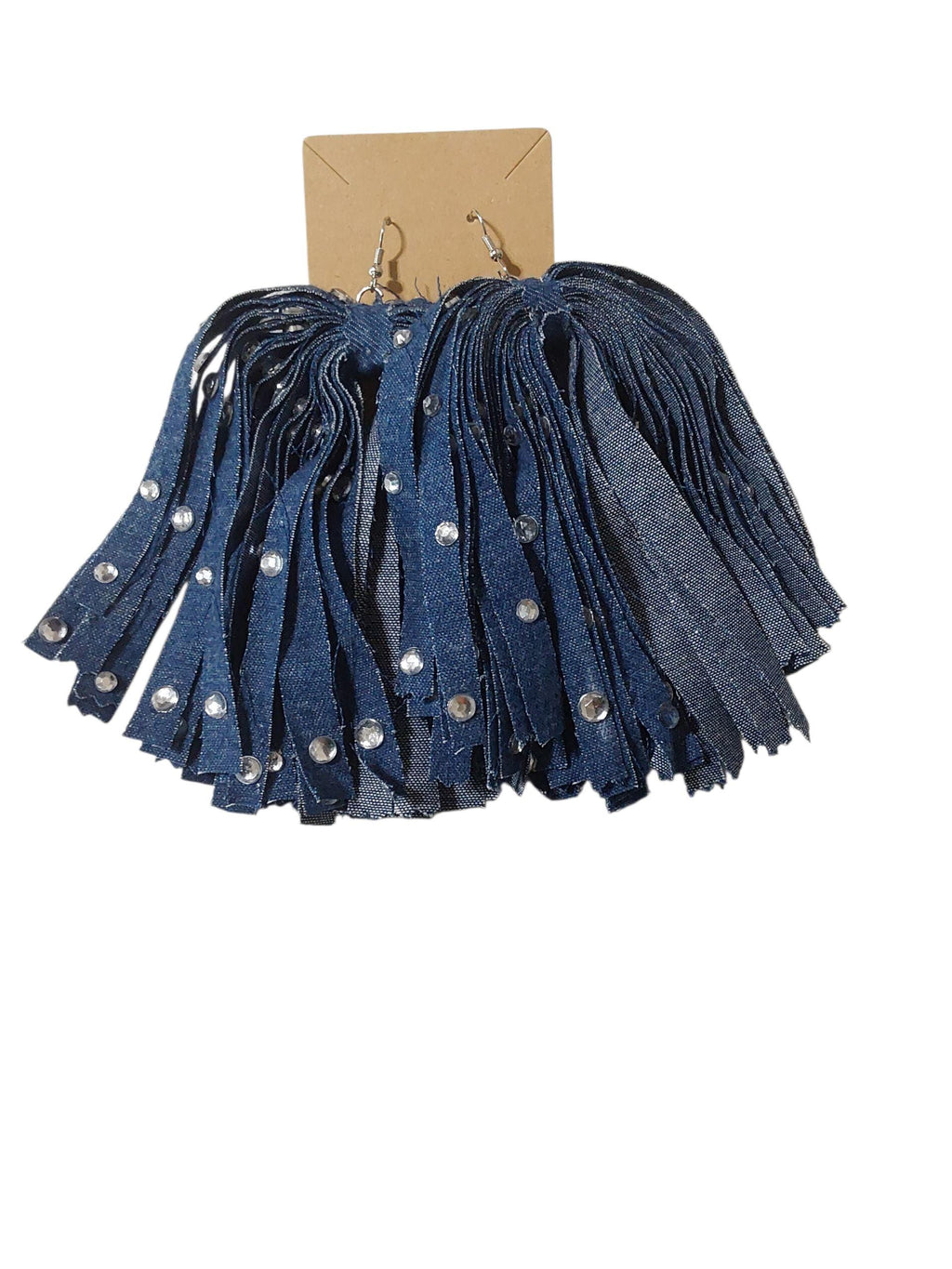 Handmade Denim Fringe Statement Earrings | Boho Lightweight Fabric Jewelry with Silver Accents