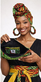 African Print Headwrap, Clutch & Earrings Set – Handmade Ankara Matching Set