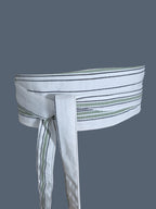 Handmade White & Sage Green Wrap Belt | Textured Woven Cotton Fabric Obi Belt | Minimalist Fashion