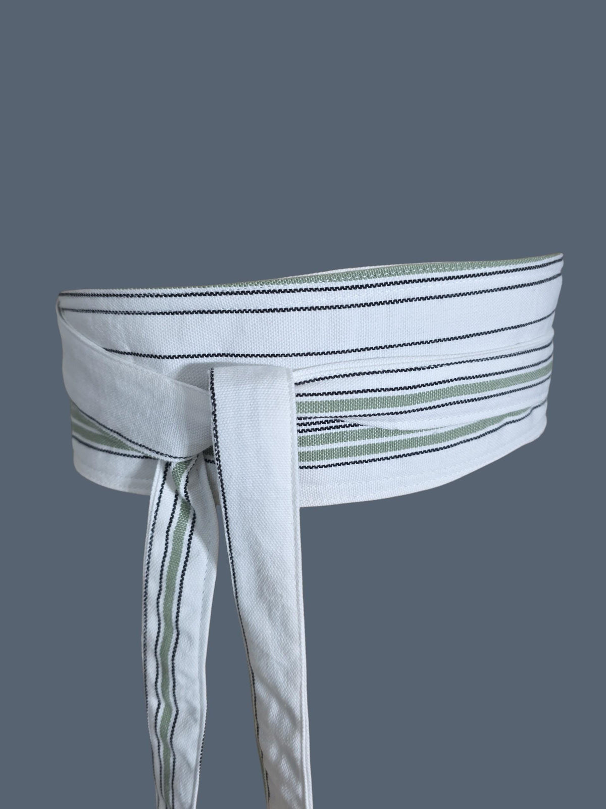 Handmade White & Sage Green Wrap Belt | Textured Woven Cotton Fabric Obi Belt | Minimalist Fashion