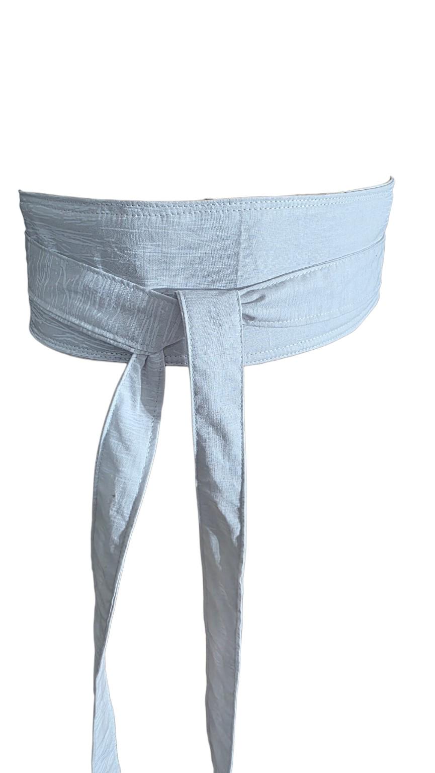 Handmade White Linen Texture Obi Wrap Belt with Keyhole