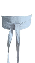 Handmade White Linen Texture Obi Wrap Belt with Keyhole