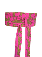 Reversible Obi Belt – Hot Pink Leopard Print with Yellow Back | Handmade Cotton Wrap Belt