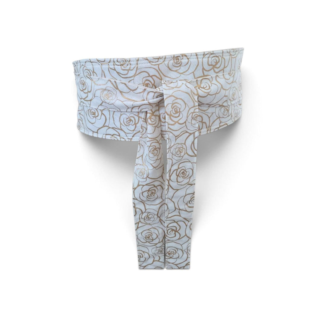Reversible Gold Rose Floral Obi Belt – Cream Wrap Waist Accessory (Handmade)