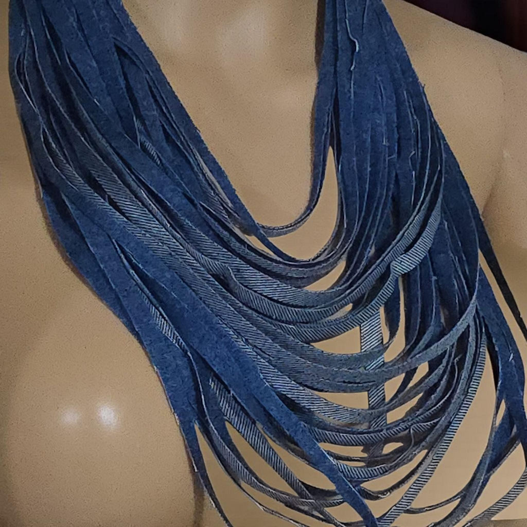 Handmade Layered Denim Necklace and Earring Set, Eco-Friendly Statement Jewelry