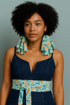 Reversible Obi Belt: Handmade Cotton Floral Bird Print Waist Wrap