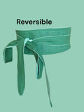 Reversible Obi Belt: Handmade Forest Green & Light-Cyan Cotton Wrap