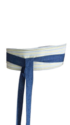 Handmade Obi Belt and Matching Zipper Pouch Set | Denim & Stripe Cotton | Women's Accessories
