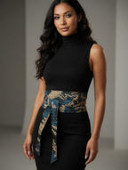 Handcrafted Lace Satin Headband Obi Belt Set | Teal Gold Statement Knot Accessories