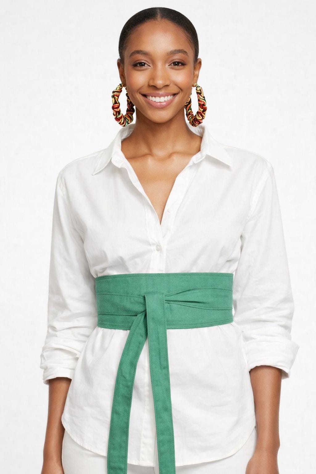 Green Orange Reversible Obi Belt, Handmade Cotton Waist Wrap, African Inspired Fashion