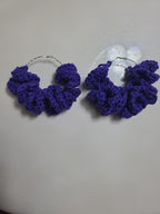 Handmade Crochet Scrunchie Hoop Earrings Set | Purple Yellow Bold Statement Accessory