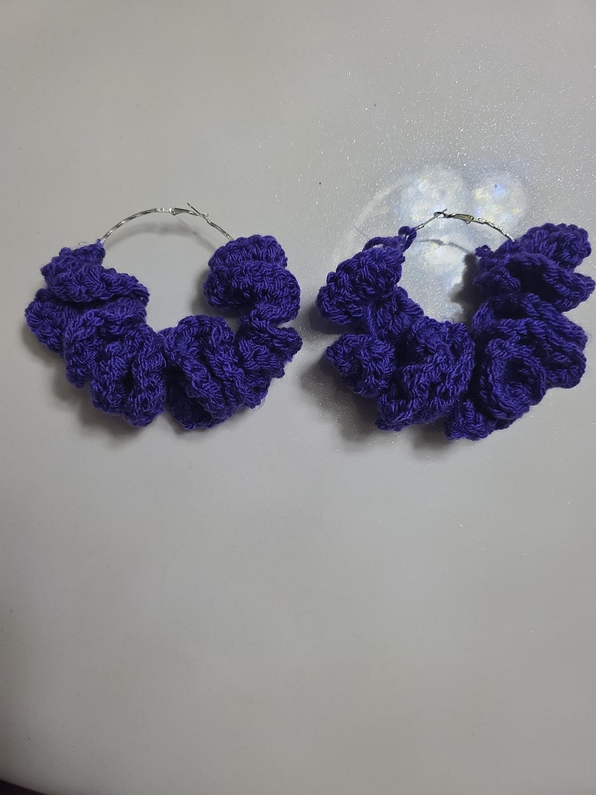 Handmade Crochet Scrunchie Hoop Earrings Set | Purple Yellow Bold Statement Accessory