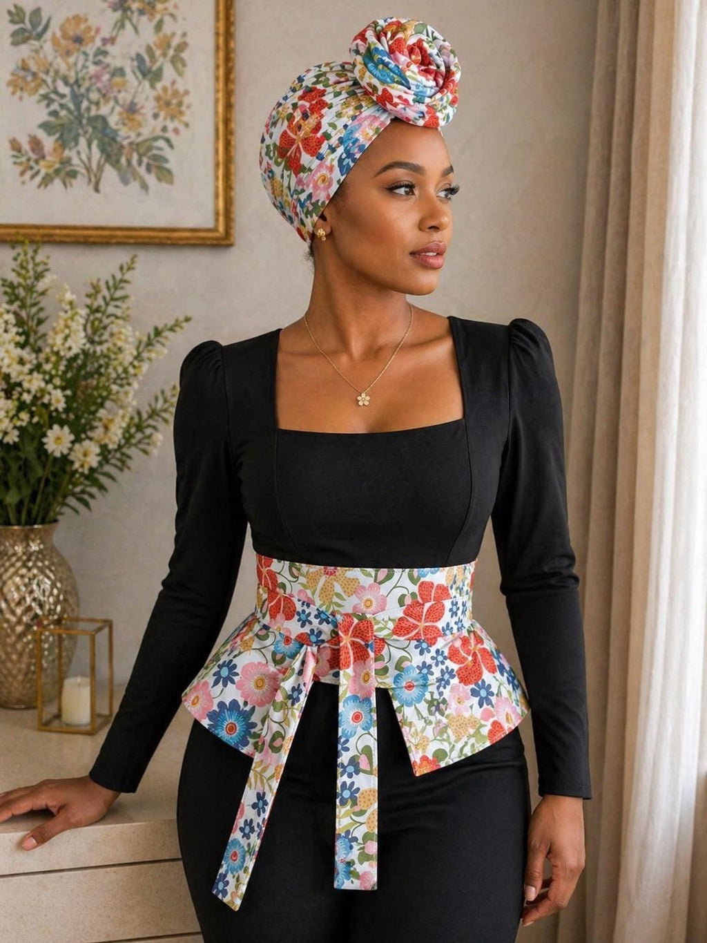 Handmade Reversible Floral Obi Belt: Adjustable Wrap Waist Cincher