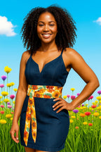 Reversible Sunflower Obi Belt: Handmade Cotton Wrap Waist Sash