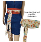 Reversible Obi Belt: Floral & Terracotta Cotton Wrap Waist Cincher