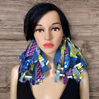 Handmade Denim Tassel Earrings: Mixed African Fabric, Boho Chic