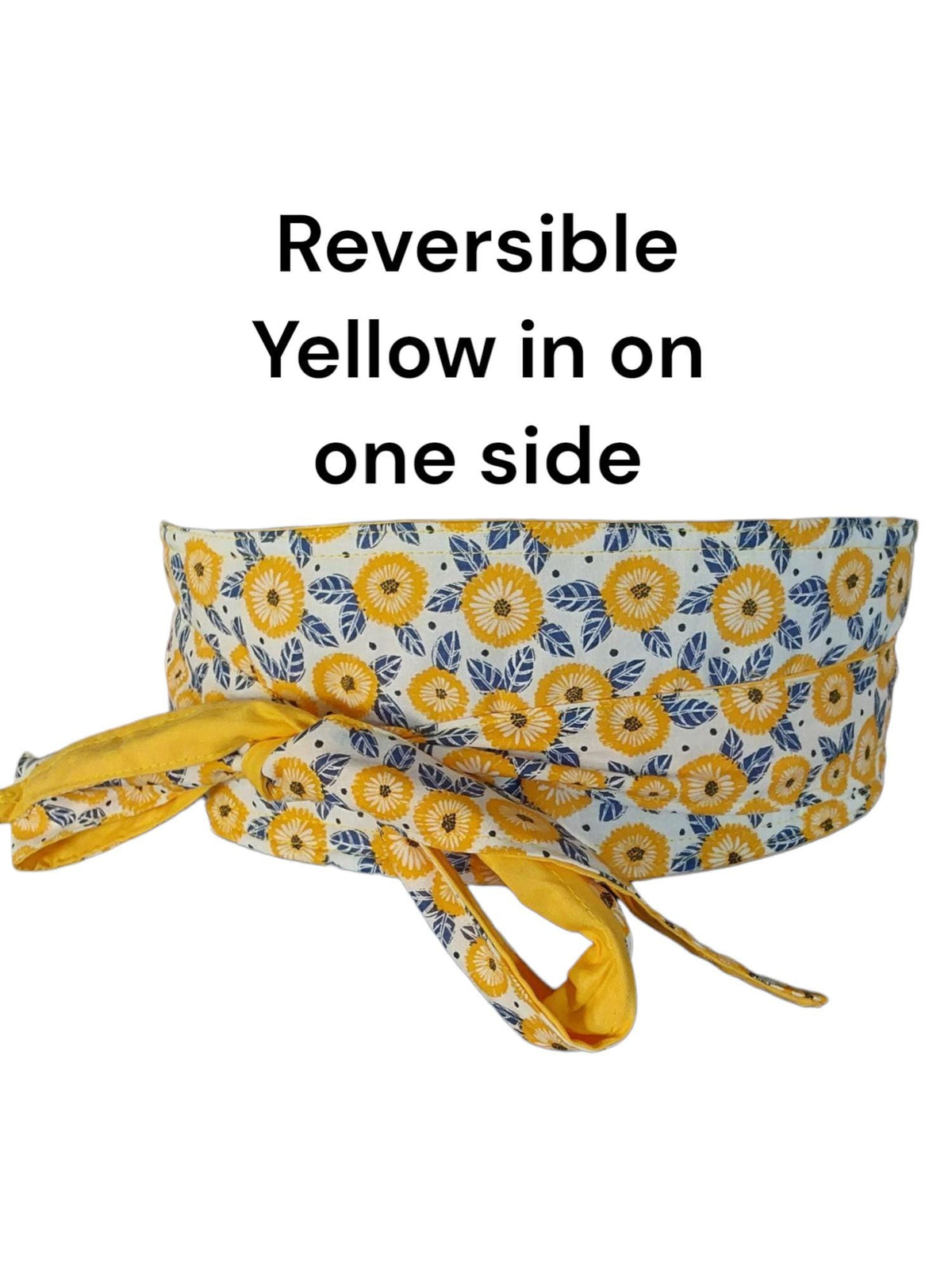 Reversible Obi Belt – Yellow & Blue Floral Cotton Wrap | Handmade by Blesseth4
