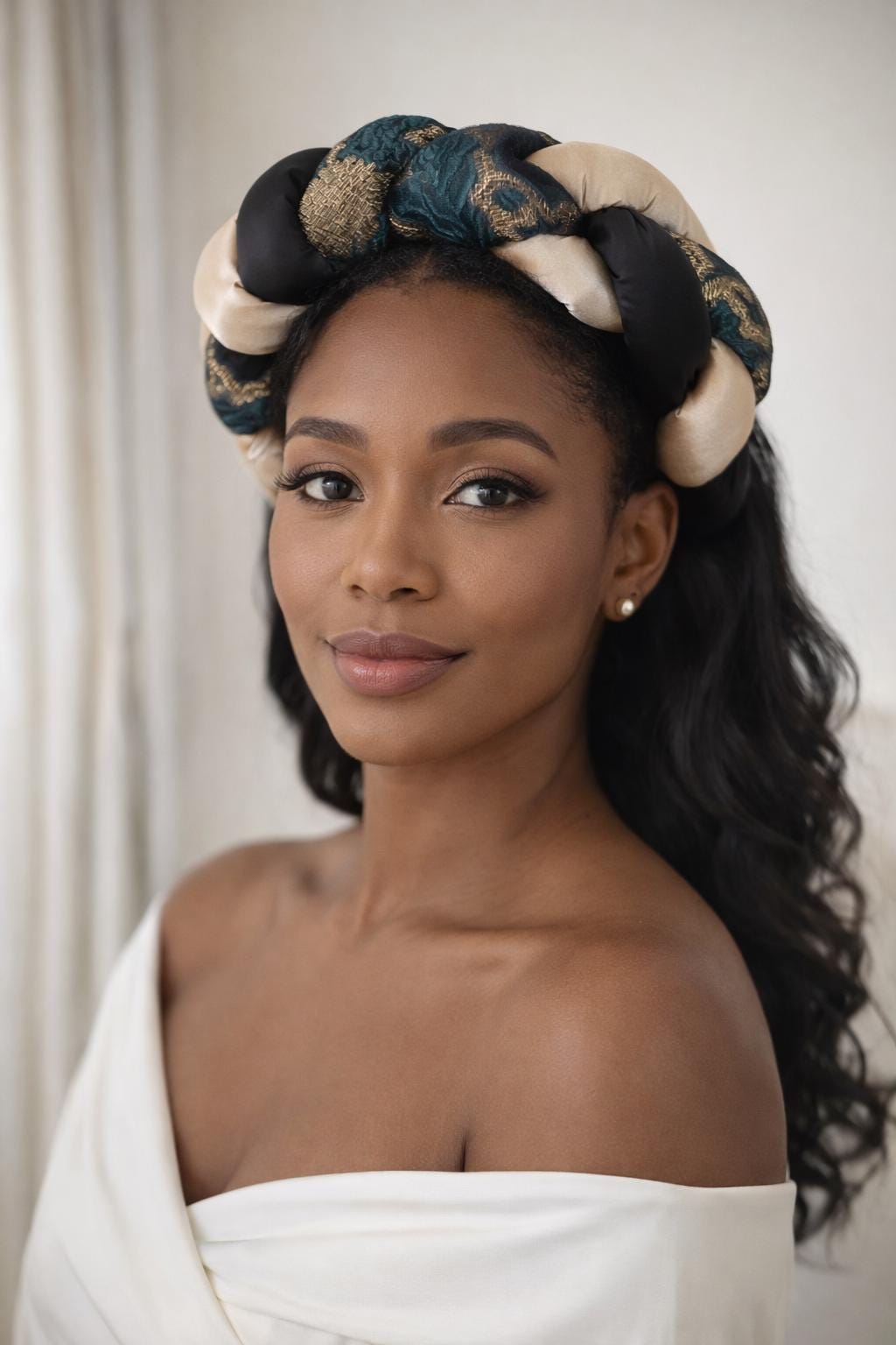 Handcrafted Lace Satin Headband Obi Belt Set | Teal Gold Statement Knot Accessories