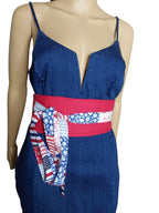 Red, White & Blue Patriotic Obi Belt – Handmade Reversible Cotton Wrap Waist Tie