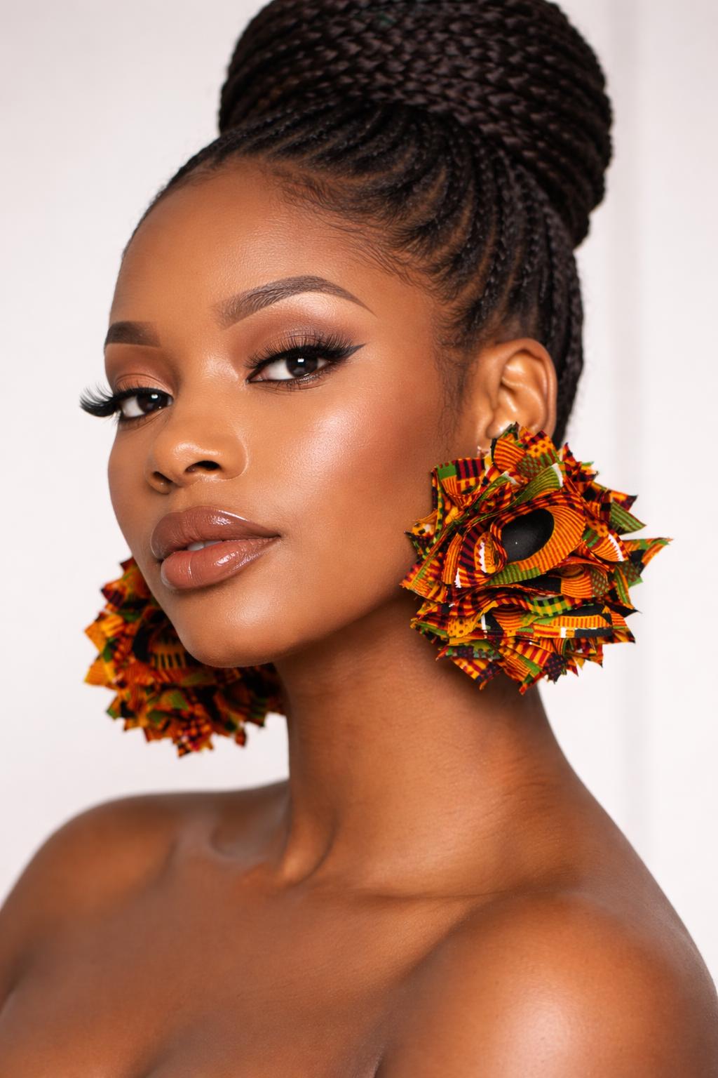 Handcrafted Ankara Fabric Ruffle Earrings: Bold Afrocentric Statement Jewelry