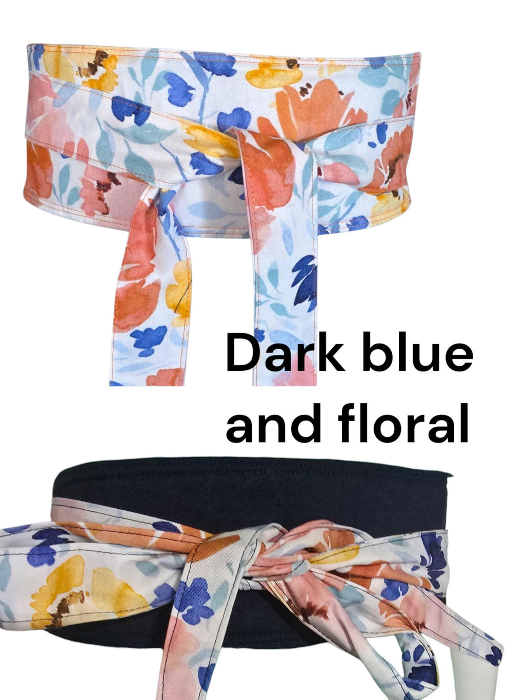 Reversible Floral Watercolor Obi Belt: Handmade Cotton Wrap Belt