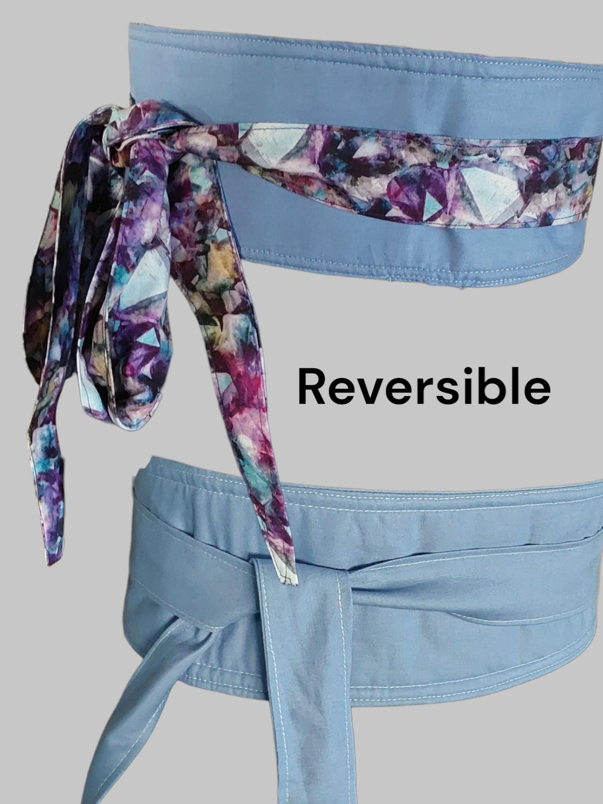 Handmade Reversible Obi Belt: Gemstone Print Cotton Wrap