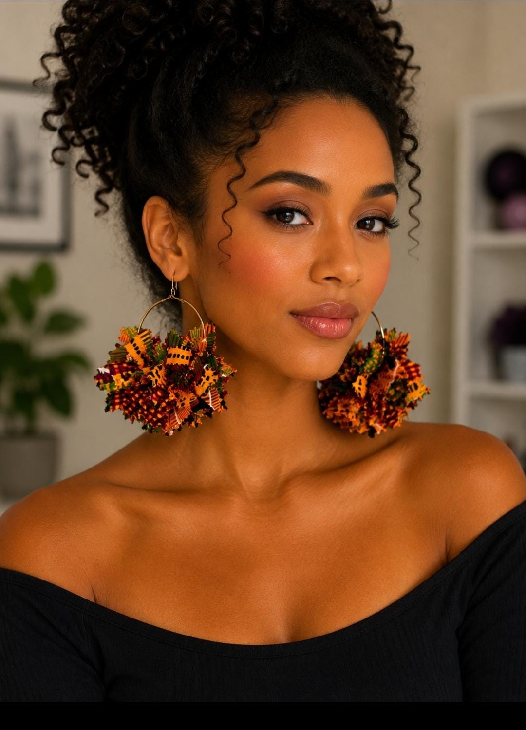 Handcrafted Ankara Fabric Ruffle Earrings: Bold Afrocentric Statement Jewelry