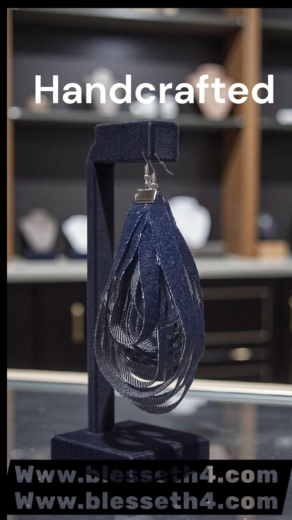 Handmade Layered Denim Necklace and Earring Set, Eco-Friendly Statement Jewelry