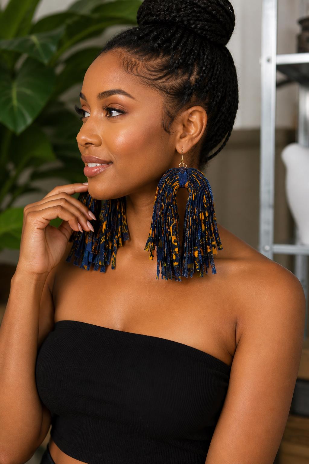 Handmade African Print Tassel Earrings | Lightweight Boho Statement Fabric Jewelry