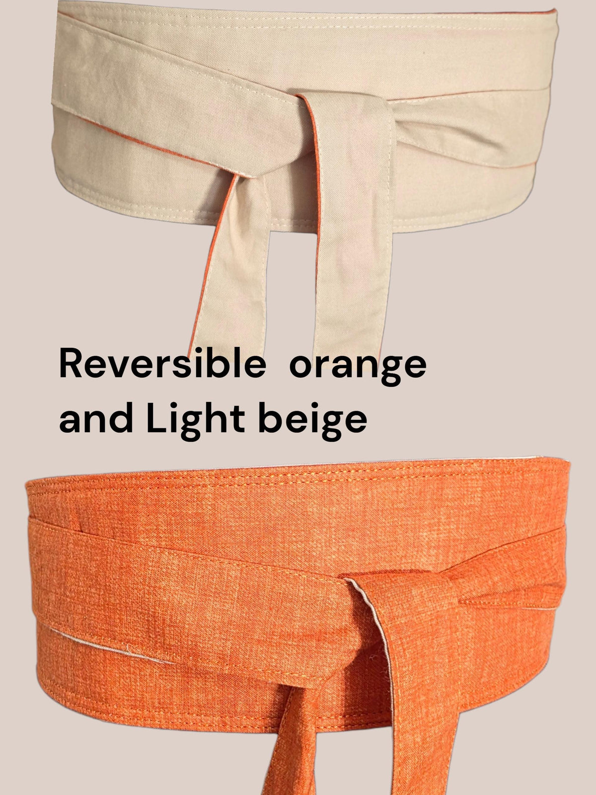Handmade Cotton Obi Belt: Vibrant Orange Wrap Waist Tie, Sage Burnt Orange