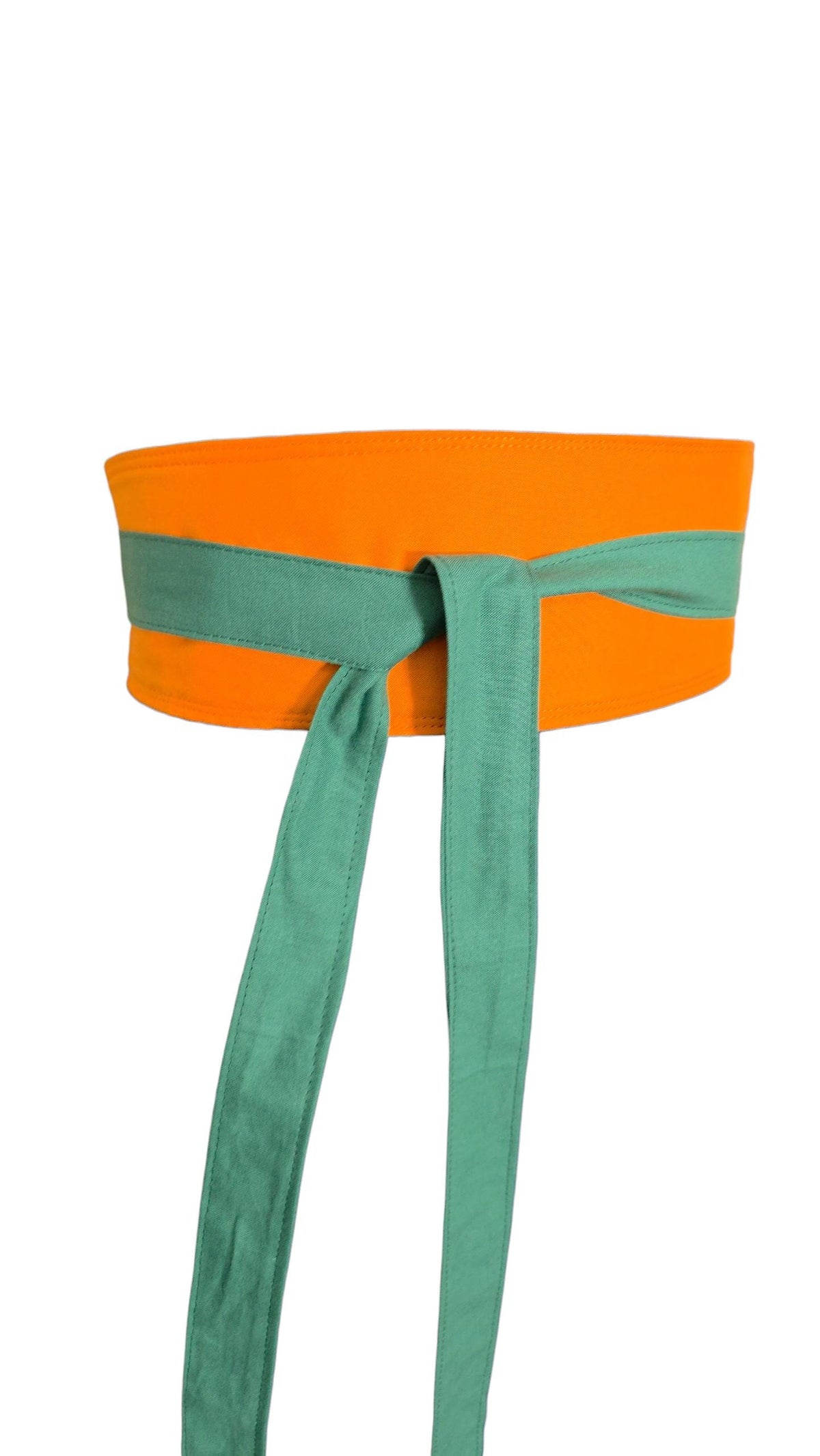 Green Orange Reversible Obi Belt, Handmade Cotton Waist Wrap, African Inspired Fashion
