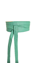 Green Orange Reversible Obi Belt, Handmade Cotton Waist Wrap, African Inspired Fashion